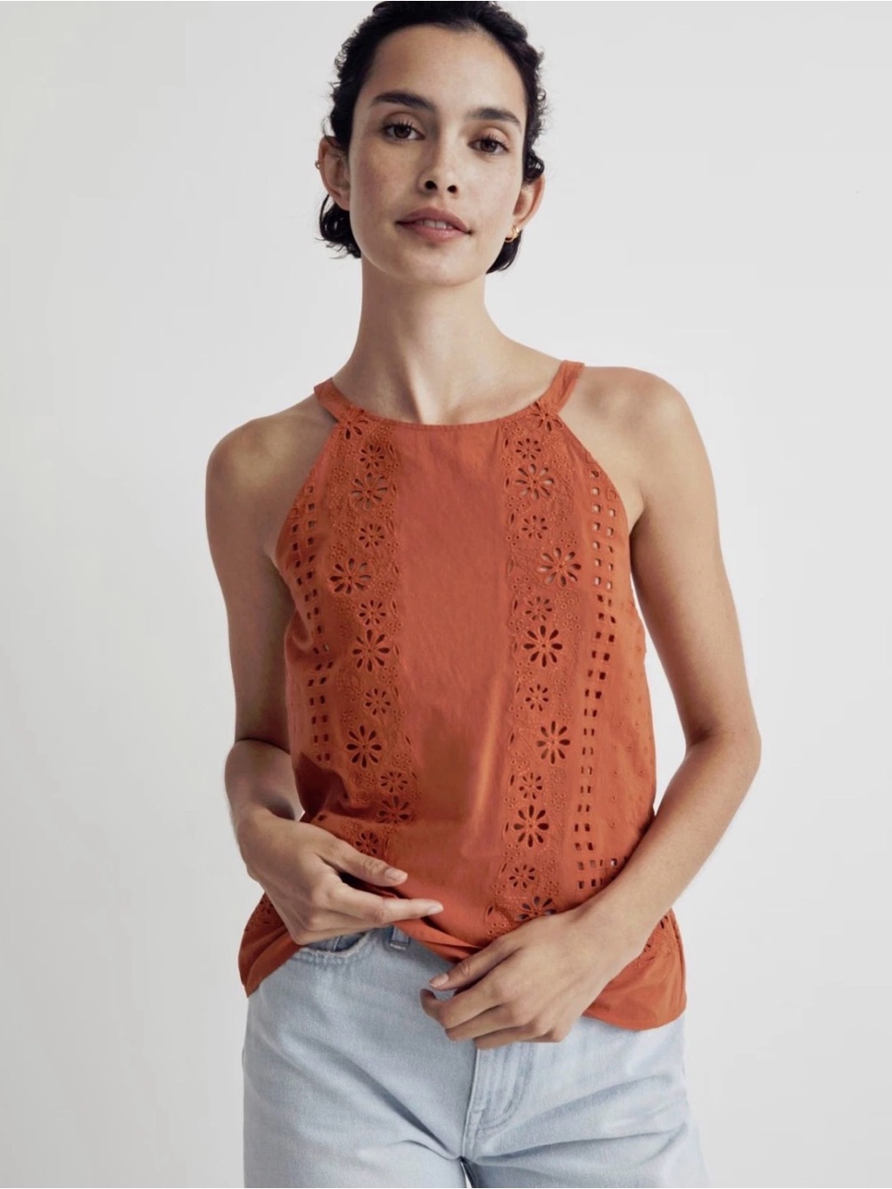 Madewell Eyelet A-Line Halter Top In Copperwashed Orange Size: Small